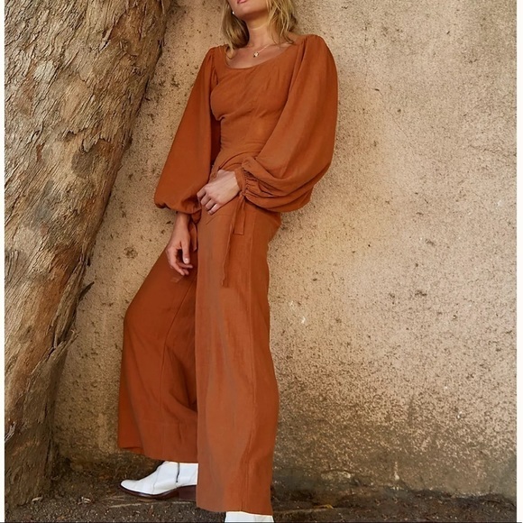 NEW Free People‎ Linen Josie Jumpsuit Size 8 - Picture 1 of 10